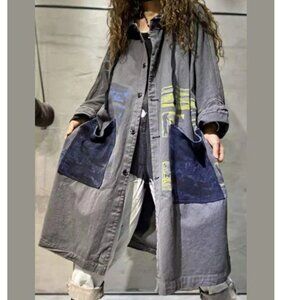 NWT Soolinen Casual Long Sleeve Denim Coat with Pockets Blue, Handmade, Buttoned